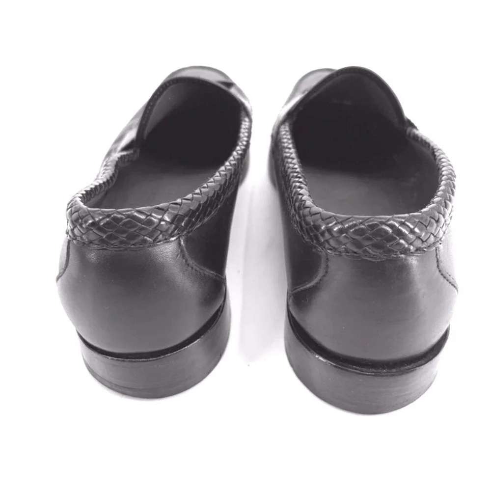 Brooks Brothers Tassel Loafers 10 D Black Leather Braided Trim Hand Sewn Shoes